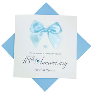 18th Anniversary Card - Porcelain 18 Year Wedding Anniversary Luxury Greeting Card Personalised -  Regal Bow