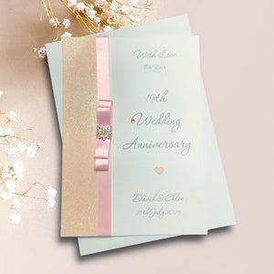 19th Wedding Anniversary Card - Bronze 19 Year Nineteenth Anniversary -14 Colour Coice - Luxury Bow
