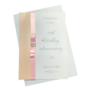 19th Wedding Anniversary Card - Bronze 19 Year Nineteenth Anniversary -14 Colour Coice - Luxury Bow