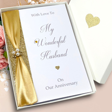 Load image into Gallery viewer, Husband Wedding Anniversary Card - Personalised Luxury Handmade Card
