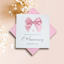 Load image into Gallery viewer, 1st Anniversary Card - Paper 1 Year First Wedding Anniversary Luxury Greeting Card Personalised - Regal Bow
