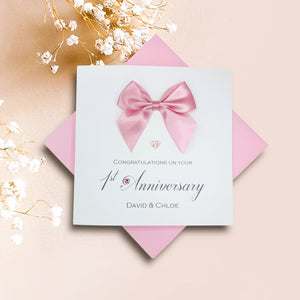 1st Anniversary Card - Paper 1 Year First Wedding Anniversary Luxury Greeting Card Personalised - Regal Bow