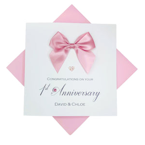 1st Anniversary Card - Paper 1 Year First Wedding Anniversary Luxury Greeting Card Personalised - Regal Bow