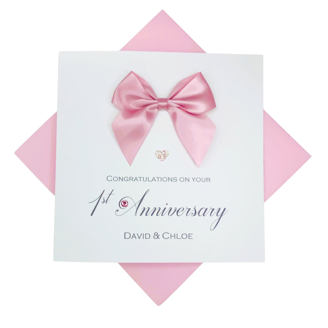 1st Anniversary Card - Paper 1 Year First Wedding Anniversary Luxury Greeting Card Personalised - Regal Bow