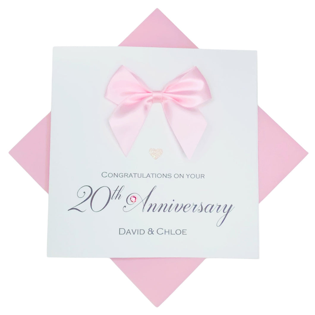 20th Anniversary Card - China 20 Year Wedding Anniversary Luxury Greeting Card Personalised -  Regal Bow