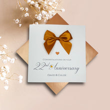 Load image into Gallery viewer, 22nd Anniversary Card - Copper 22 Year Wedding Anniversary Luxury Greeting Card Personalised - Regal Bow
