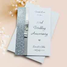 Load image into Gallery viewer, 23rd Wedding Anniversary Card - Silver Plate 23 Year Twenty Third Anniversary - 18 Colour Coice - Luxury Bow
