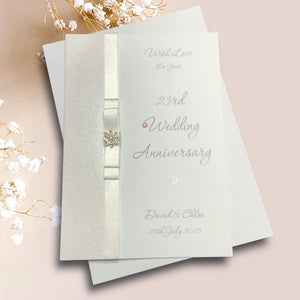 23rd Wedding Anniversary Card - Silver Plate 23 Year Twenty Third Anniversary -14 Colour Coice - Luxury Bow