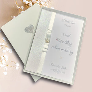 23rd Wedding Anniversary Card - Silver Plate 23 Year Twenty Third Anniversary -14 Colour Coice - Luxury Bow