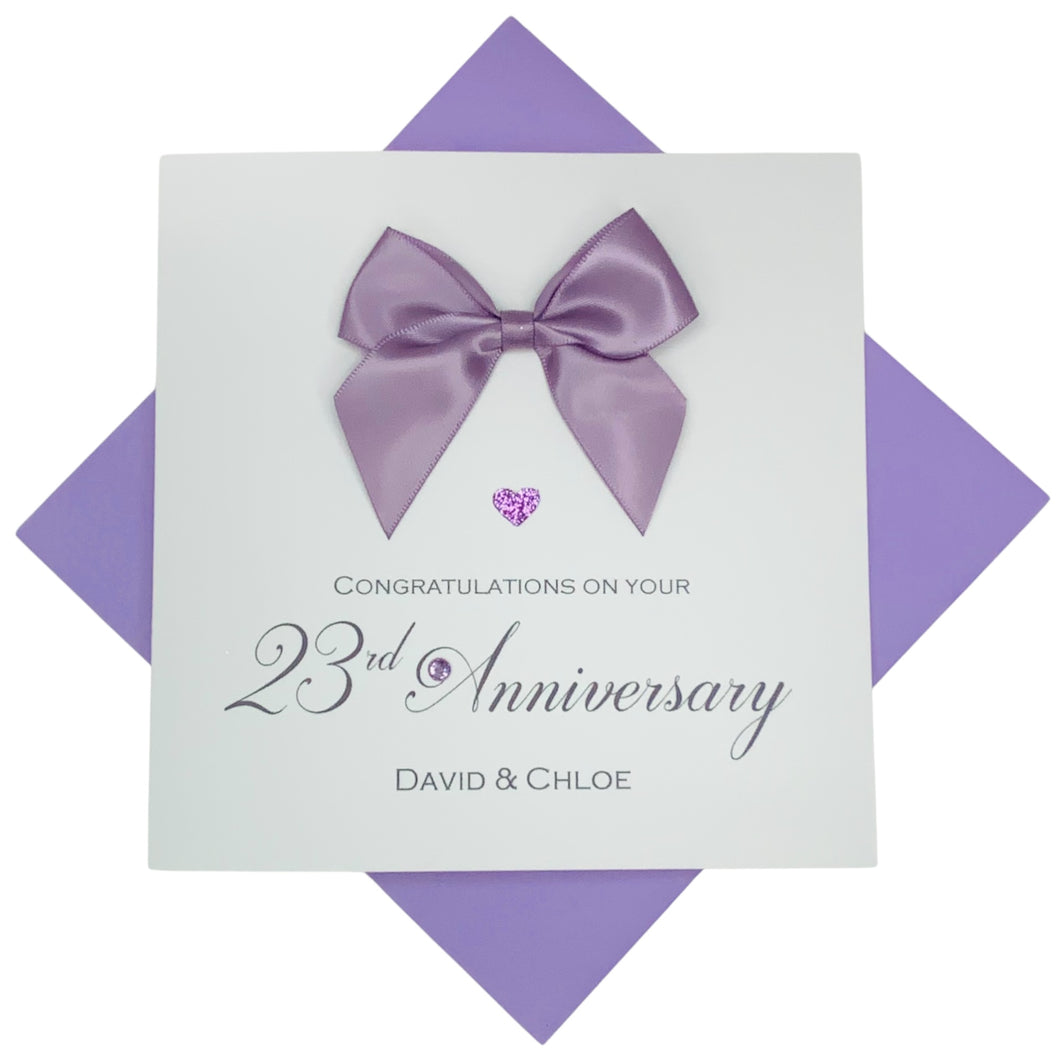 23rd Anniversary Card - Silver Plate 23 Year Wedding Anniversary Luxury Greeting Card Personalised - Regal Bow
