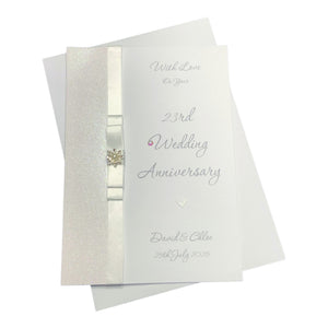 23rd Wedding Anniversary Card - Silver Plate 23 Year Twenty Third Anniversary -14 Colour Coice - Luxury Bow