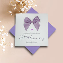Load image into Gallery viewer, 23rd Anniversary Card - Silver Plate 23 Year Wedding Anniversary Luxury Greeting Card Personalised - Regal Bow
