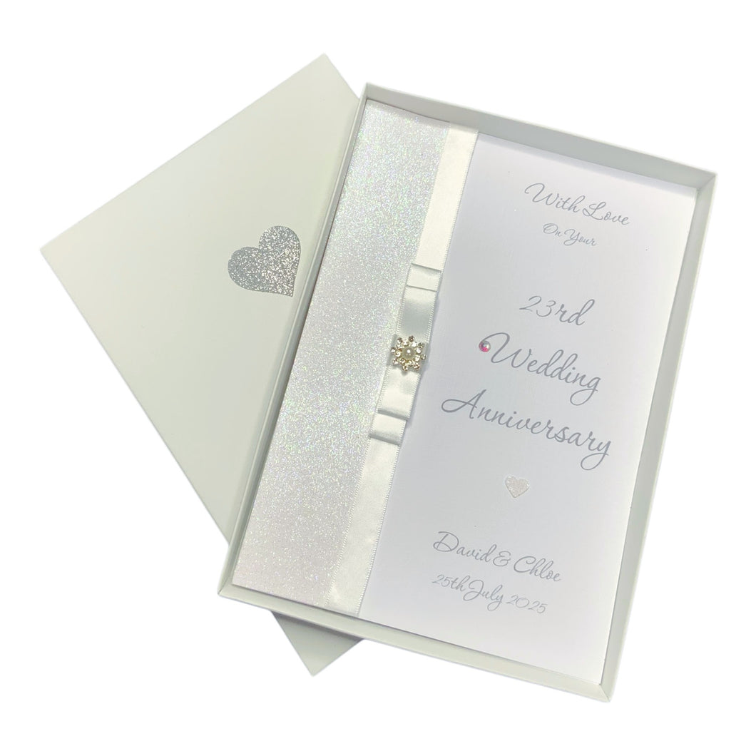 23rd Wedding Anniversary Card - Silver Plate 23 Year Twenty Third Anniversary -14 Colour Coice - Luxury Bow