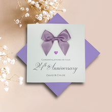 Load image into Gallery viewer, 24th Anniversary Card - Opal 24 Year Wedding Anniversary Luxury Greeting Card Personalised - Regal Bow
