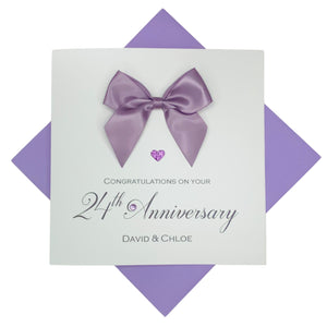 24th Anniversary Card - Opal 24 Year Wedding Anniversary Luxury Greeting Card Personalised - Regal Bow
