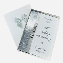 Load image into Gallery viewer, 25th Wedding Anniversary Card - Silver 25 Year Twenty Fifth Anniversary - 18 Colour Coice - Luxury Bow
