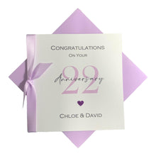 Load image into Gallery viewer, 22nd Wedding Anniversary Card - Copper 22 Year Twenty Second Greeting Card, Gift for Wife, Husband, Parents Couple Friends - Ribbon Number
