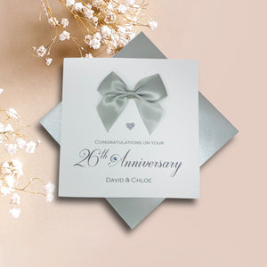 26th Anniversary Card - Picture 26 Year Wedding Anniversary Luxury Greeting Card Personalised - Regal Bow