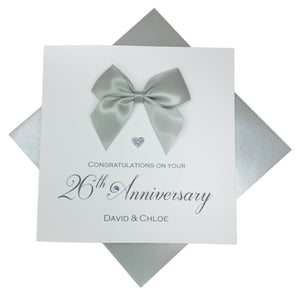 26th Anniversary Card - Picture 26 Year Wedding Anniversary Luxury Greeting Card Personalised - Regal Bow