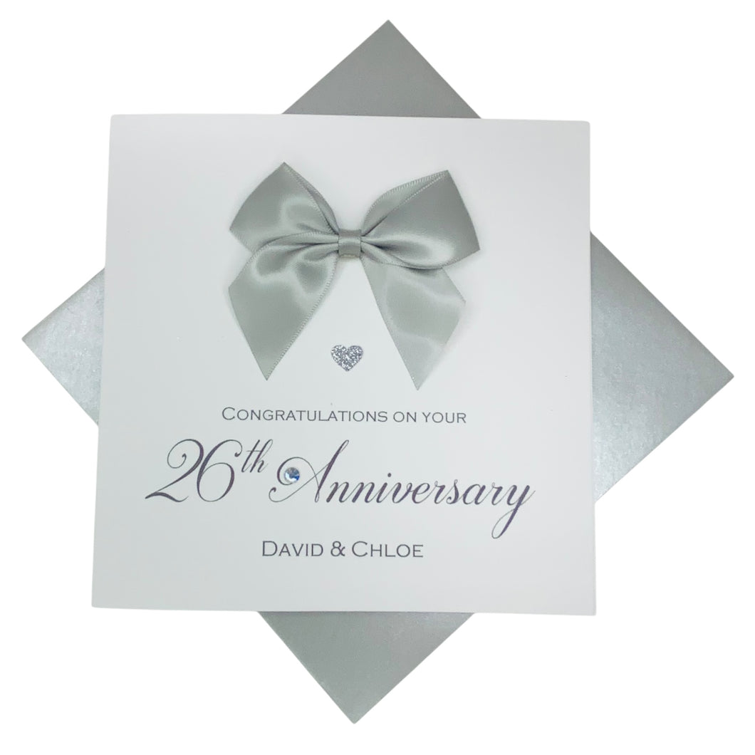 26th Anniversary Card - Picture 26 Year Wedding Anniversary Luxury Greeting Card Personalised - Regal Bow
