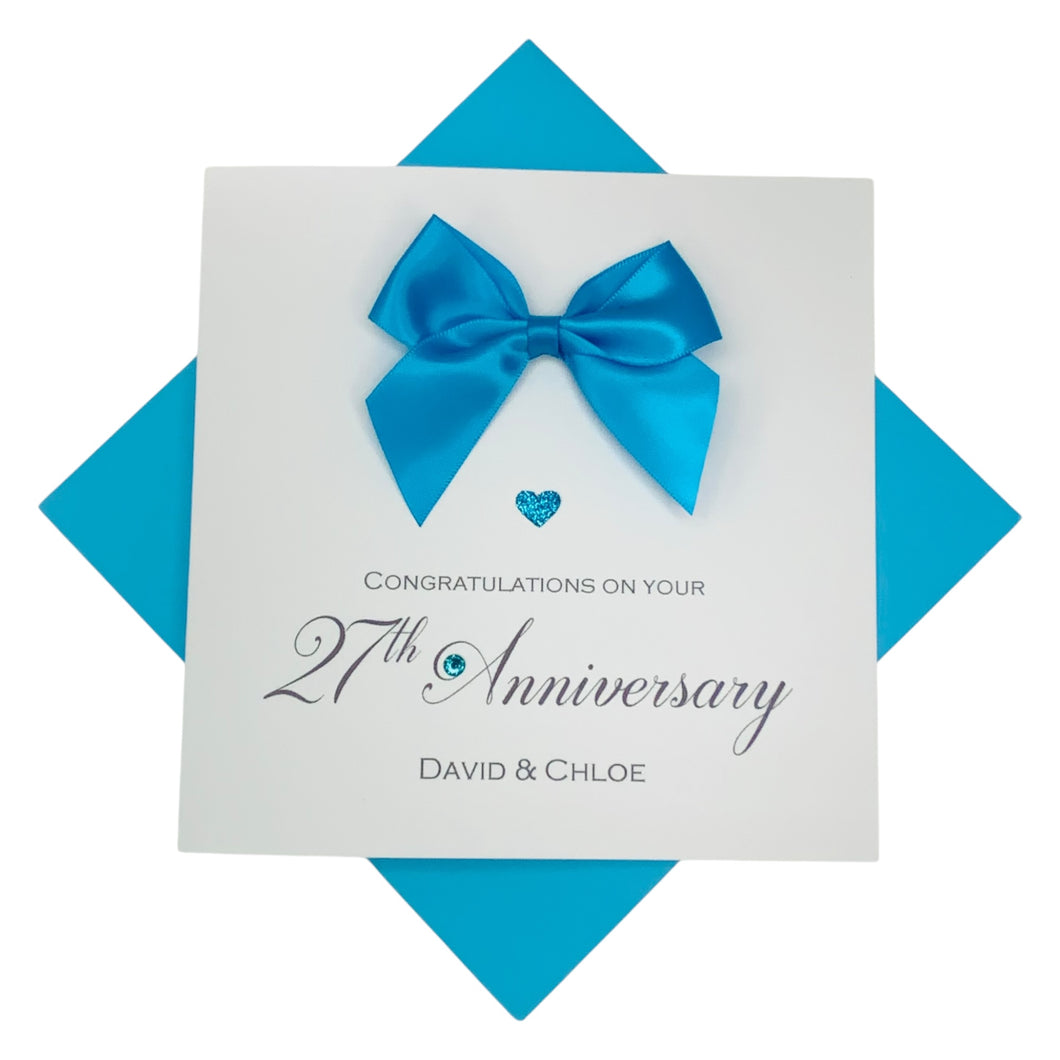 27th Anniversary Card - Sculpture 27 Year Wedding Anniversary Luxury Greeting Card Personalised - Regal Bow