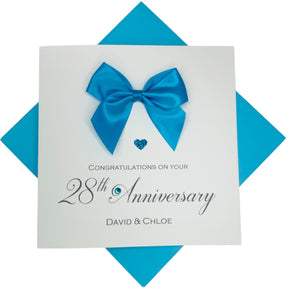 28th Anniversary Card - Orchid 28 Year Wedding Anniversary Luxury Greeting Card Personalised - Regal Bow