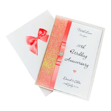 Load image into Gallery viewer, 28th Wedding Anniversary Card - Orchid 28 Year Twenty Eighth Anniversary - 18 Colour Coice - Luxury Bow
