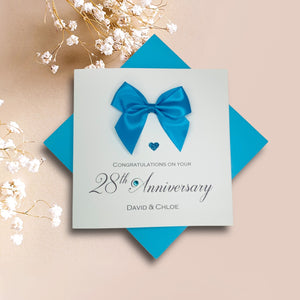 28th Anniversary Card - Orchid 28 Year Wedding Anniversary Luxury Greeting Card Personalised - Regal Bow