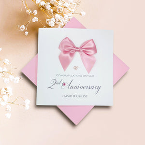 2nd Anniversary Card - Cotton 2 Year Second Wedding Anniversary Luxury Greeting Card Personalised - Regal Bow