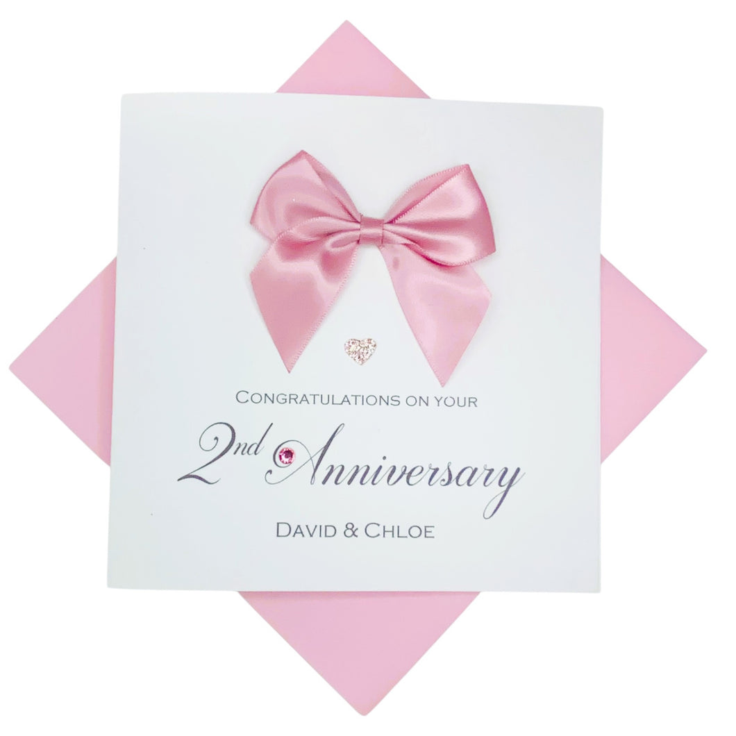 2nd Anniversary Card - Cotton 2 Year Second Wedding Anniversary Luxury Greeting Card Personalised - Regal Bow