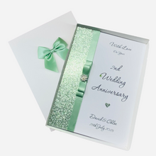 Load image into Gallery viewer, 2nd Anniversary Card - Cotton 2 Year Second Wedding Anniversary - 18 Colour Coice - Luxury Bow
