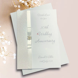 30th Wedding Anniversary Card - Pearl 30 Year Thirtieth Anniversary -14 Colour Coice - Luxury Bow
