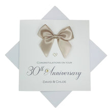 Load image into Gallery viewer, 30th Anniversary Card - Pearl 30 Year Wedding Anniversary Luxury Greeting Card Personalised - Regal Bow

