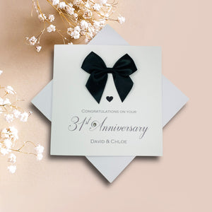 31st Anniversary Card - 31 Year Wedding Anniversary Luxury Greeting Card Personalised - Regal Bow