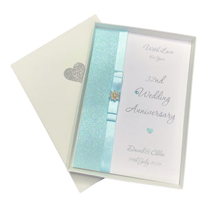 32nd Wedding Anniversary Card - Lapis 32 Year Thirty Second Anniversary -14 Colour Coice - Luxury Bow