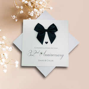 32nd Anniversary Card - 32 Year Wedding Anniversary Luxury Greeting Card Personalised - Regal Bow