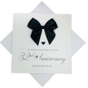 32nd Anniversary Card - 32 Year Wedding Anniversary Luxury Greeting Card Personalised - Regal Bow