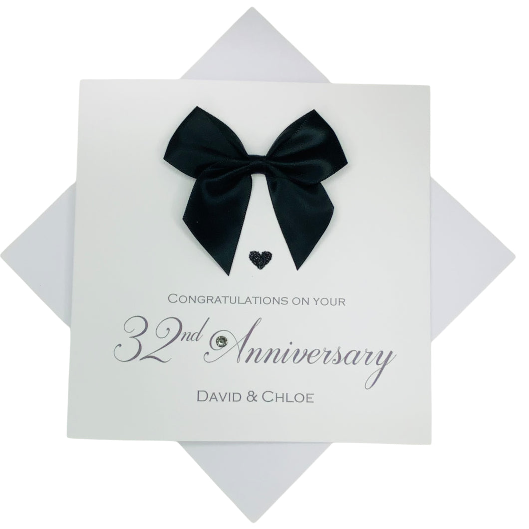 32nd Anniversary Card - 32 Year Wedding Anniversary Luxury Greeting Card Personalised - Regal Bow