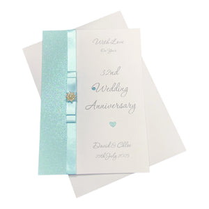 32nd Wedding Anniversary Card - Lapis 32 Year Thirty Second Anniversary -14 Colour Coice - Luxury Bow