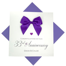 Load image into Gallery viewer, 33rd Anniversary Card - 33 Year Wedding Anniversary Luxury Greeting Card Personalised - Regal Bow
