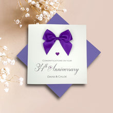 Load image into Gallery viewer, 34th Anniversary Card - 34 Year Wedding Anniversary Luxury Greeting Card Personalised - Regal Bow
