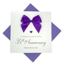 Load image into Gallery viewer, 34th Anniversary Card - 34 Year Wedding Anniversary Luxury Greeting Card Personalised - Regal Bow
