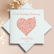 Load image into Gallery viewer, 35th Coral Wedding Anniversary Personalised Card - 35 Years - Vintage Heart
