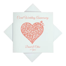 Load image into Gallery viewer, 35th Coral Wedding Anniversary Personalised Card - 35 Years - Vintage Heart
