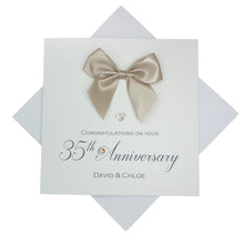 Load image into Gallery viewer, 35th Anniversary Card - Coral 35 Year Wedding Anniversary Luxury Greeting Card Personalised - Regal Bow
