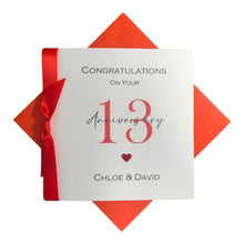 Load image into Gallery viewer, 13th Wedding Anniversary Card - Lace 13 Year Thirteenth Anniversary Greeting Card, Gift for Wife Husband Couple Friends - Ribbon Number
