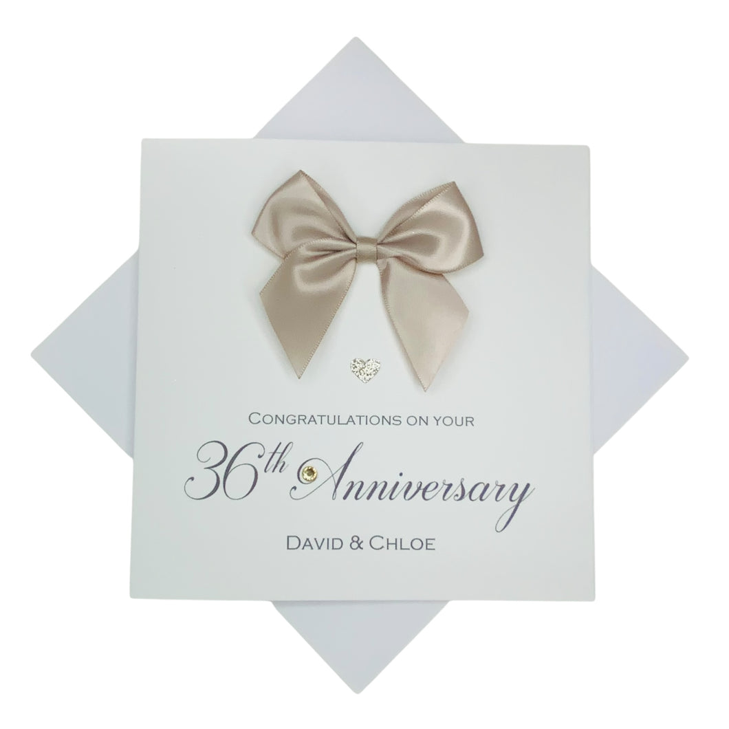 36th Anniversary Card - 36 Year Wedding Anniversary Luxury Greeting Card Personalised - Regal Bow