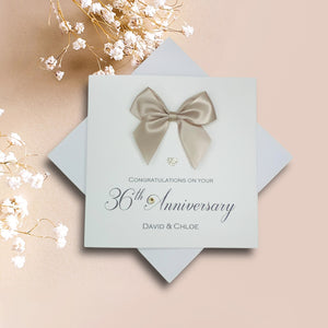 36th Anniversary Card - 36 Year Wedding Anniversary Luxury Greeting Card Personalised - Regal Bow