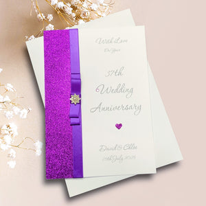 37th Wedding Anniversary Card - Alabaster 37 Year Thirty Seventh Anniversary -14 Colour Coice - Luxury Bow