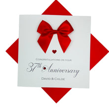 Load image into Gallery viewer, 37th Anniversary Card - 37 Year Wedding Anniversary Luxury Greeting Card Personalised - Regal Bow
